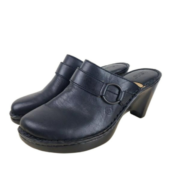 Born Clogs Mules Size 9 Black Leather Wedge Heel Mules Comfort Casual Bohemian - Picture 1 of 13
